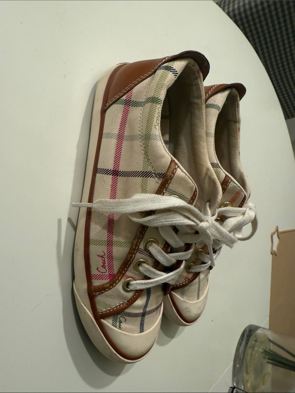 Coach Plaid Canvas Low-Top Sneakers with Brown Trim
